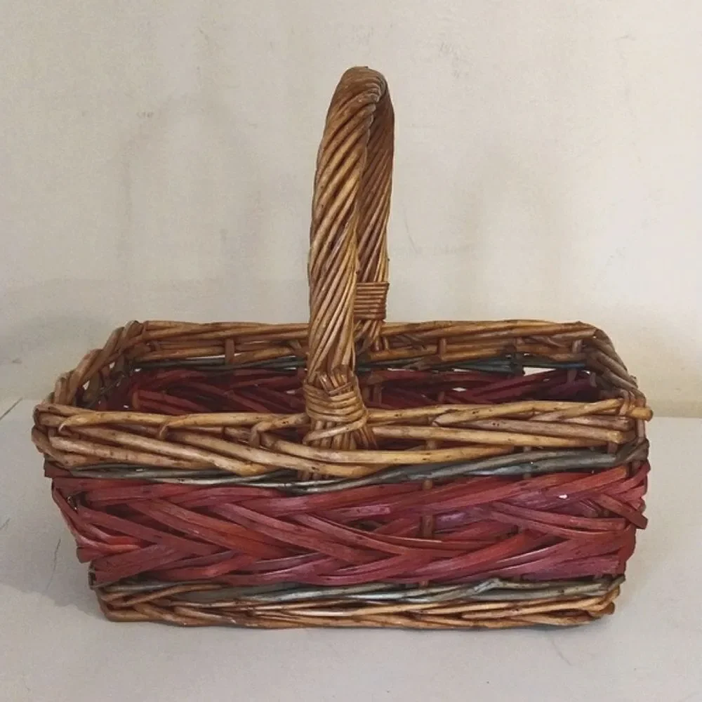 Vintage Brown Red Large Rustic‎ Rectangle Harvest Woven Wicker Basket